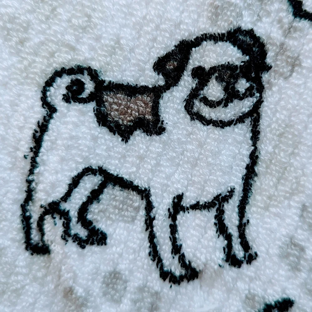 Boston Terrier Frenchie Pug Dog Print Fingertip Towel Set Of Two White Black NWT - Picture 3 of 11